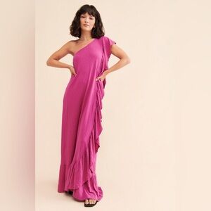 Free People Elisa Maxi Elegant One-Shoulder Pink Dress EUC size Small